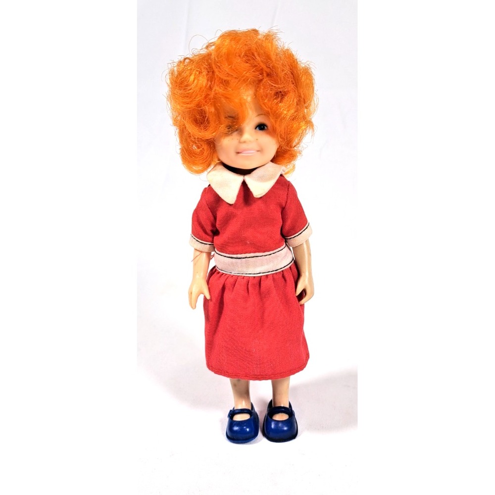 Vintage Knickerbocker Little Orphan Annie Doll Red Dress Orange Hair 6 inch